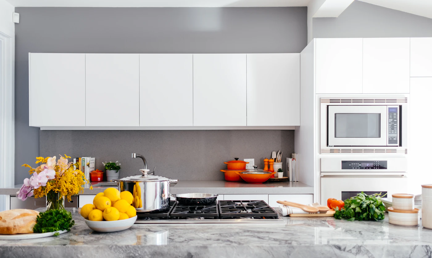 Grey marble island kitchen